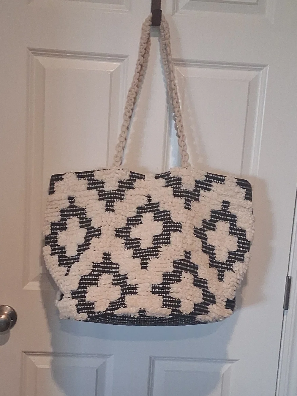 Anthropologie Large Black And Cream Boho Style Tote Bag
